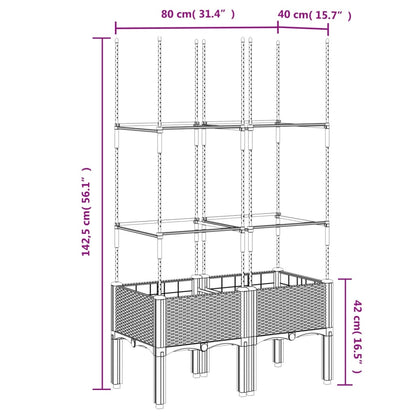 Vaso/floreira de jardim c/ treliça 80x40x142,5 cm PP cinzento