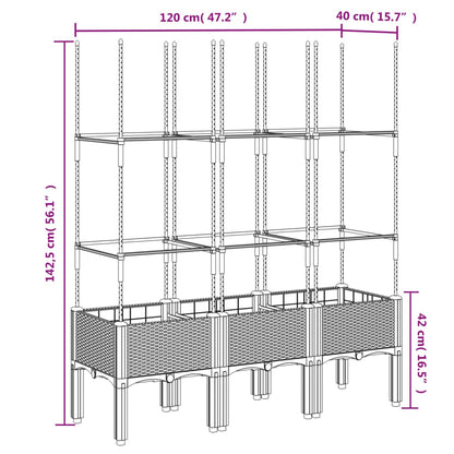 Vaso/floreira de jardim c/ treliça 120x40x142,5 cm PP cinzento