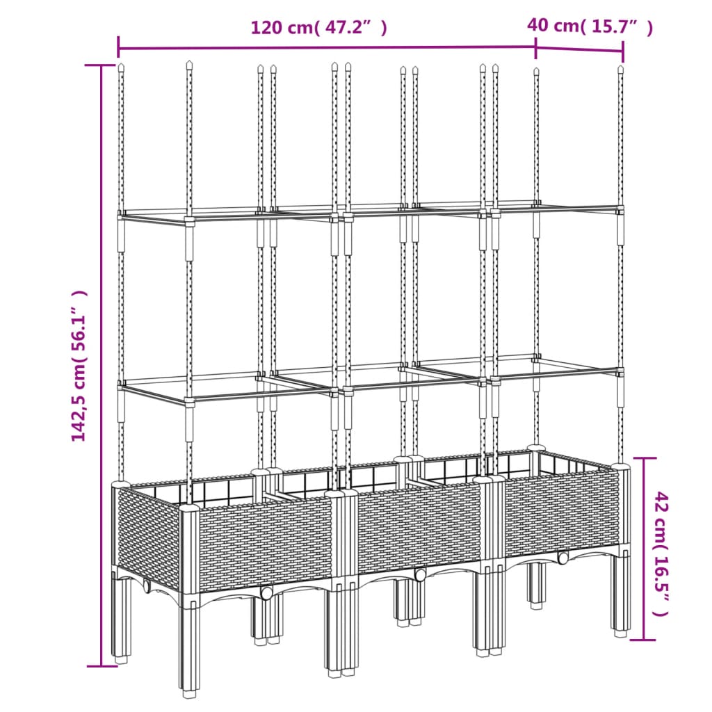 Vaso/floreira de jardim c/ treliça 120x40x142,5 cm PP branco