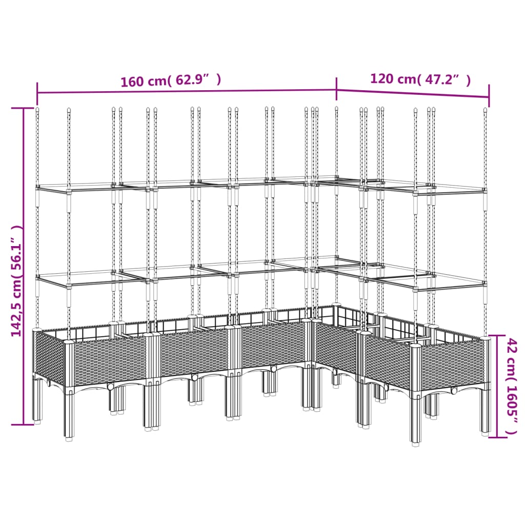 Vaso/floreira de jardim c/ treliça 160x120x142,5 cm PP branco