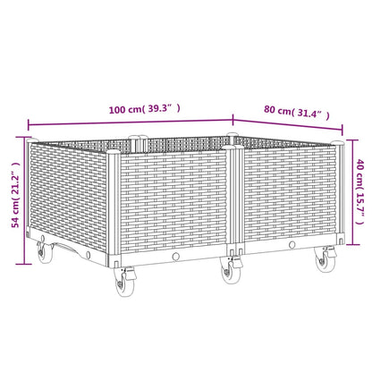 Vaso/floreira de jardim com rodas 100x80x54 cm PP branco