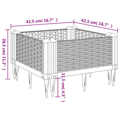 Vaso/floreira jardim c/ estacas 42,5x42,5x28,5 cm PP castanho