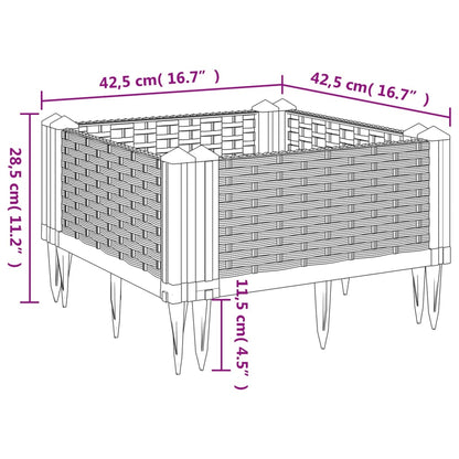 Vaso/floreira de jardim c/ estacas 42,5x42,5x28,5cm PP cinzento