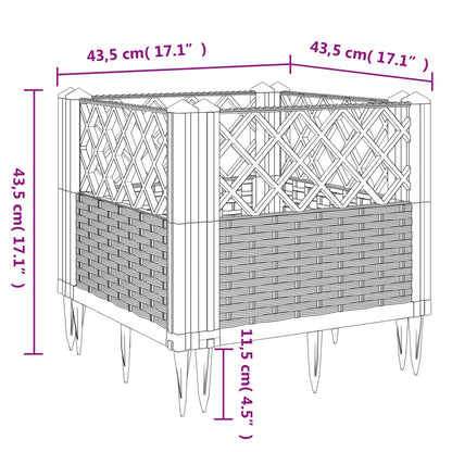 Vaso/floreira de jardim c/ estacas 43,5x43,5x43,5cm PP preto