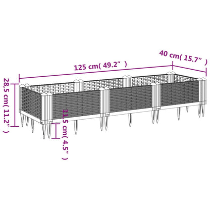 Vaso/floreira de jardim c/ estacas 125x40x28,5 cm PP castanho