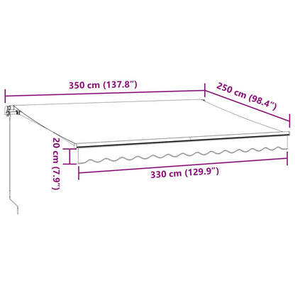 Toldo retrátil manual com luz LED 350x250 cm bordô