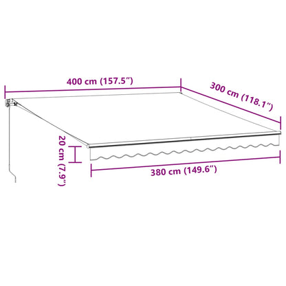 Toldo retrátil manual com luz LED 400x300 cm bordô