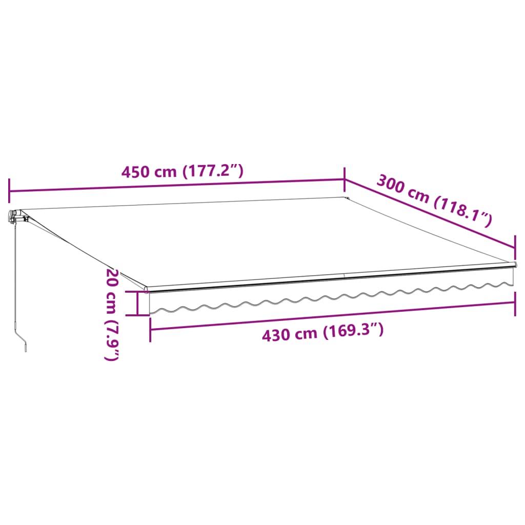 Toldo retrátil manual com luz LED 450x300 cm bordô