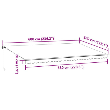 Toldo retrátil manual com luz LED 600x300 cm bordô