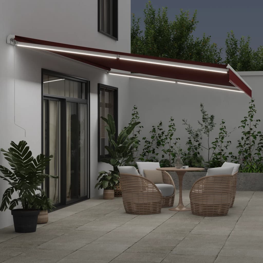 Toldo retrátil manual com luz LED 600x350 cm bordô