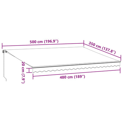 Toldo retrátil manual com luzes LED 500x350 cm bordô