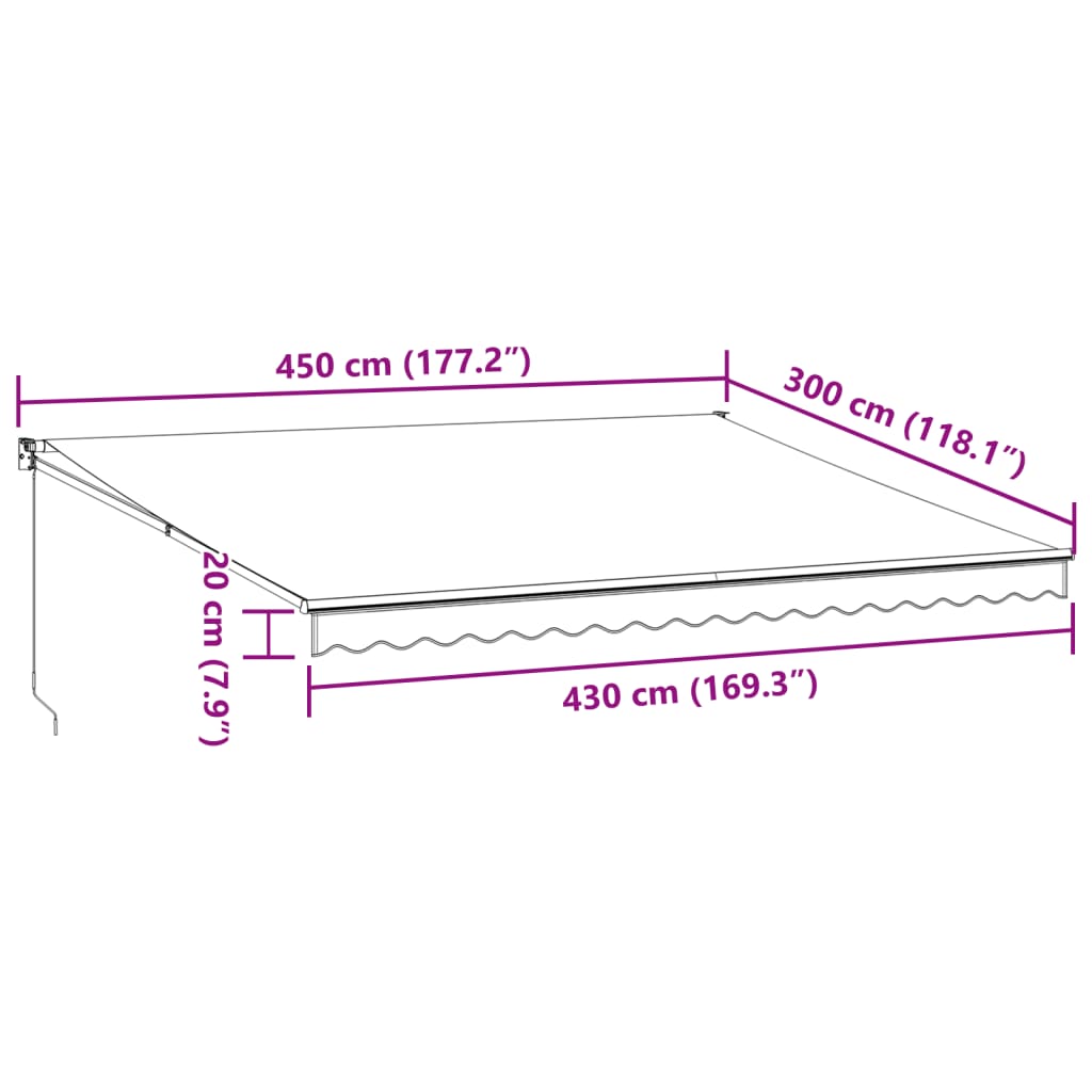 Toldo retrátil manual 450x300 cm bordô