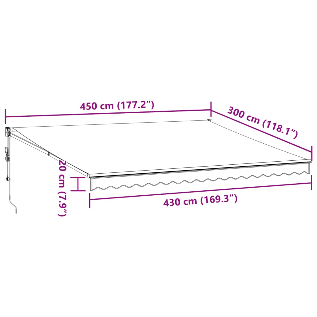 Toldo retrátil automático 450x300 cm bordô