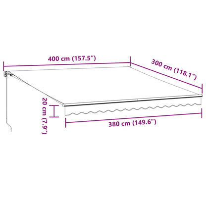 Toldo retrátil manual com luz LED 400x300 cm castanho