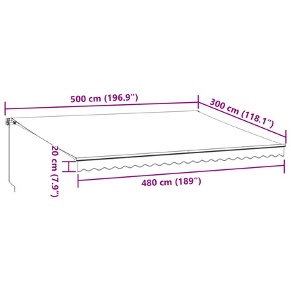 Toldo retrátil manual com luz LED 500x300 cm castanho