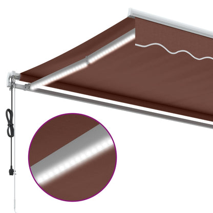 Toldo retrátil automático com luz LED 500x300 cm castanho