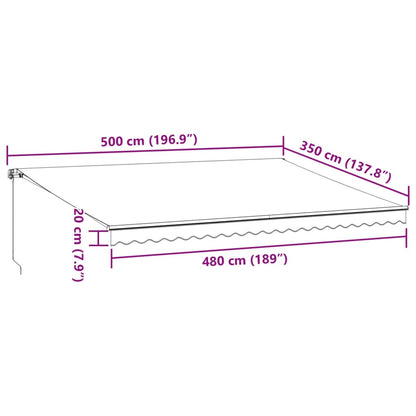 Toldo retrátil manual com luzes LED 500x350 cm castanho