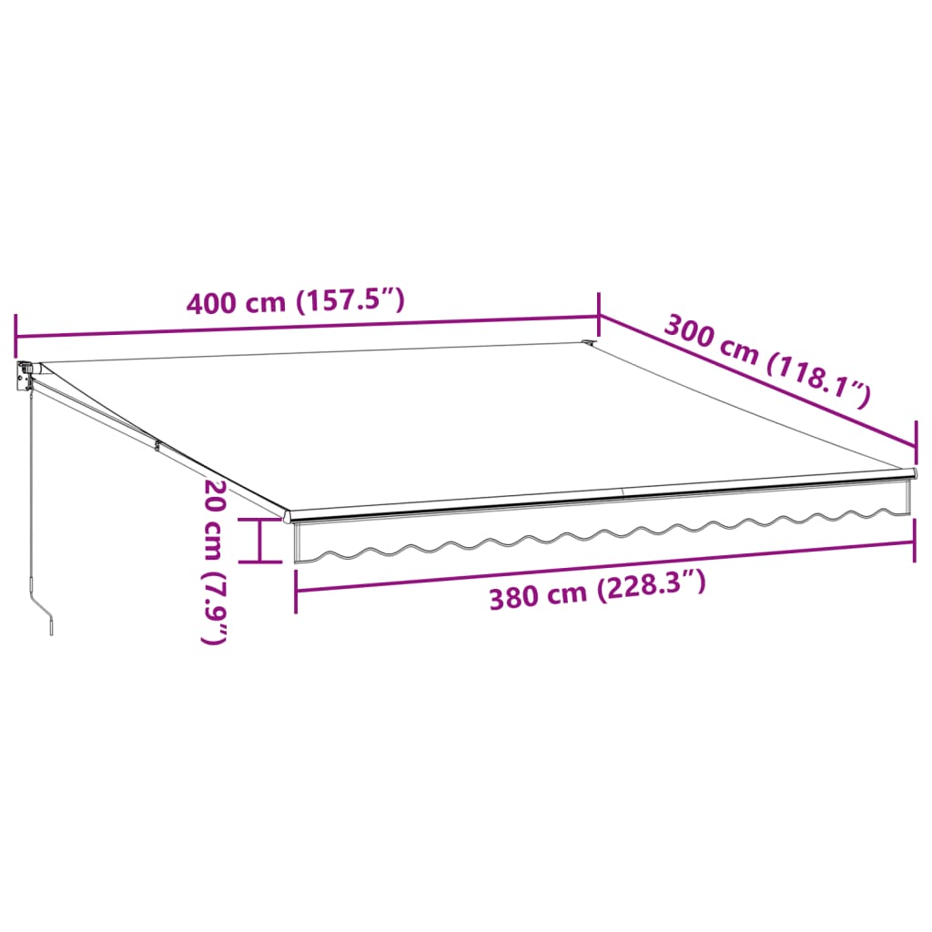 Toldo retrátil manual 400x300 cm castanho