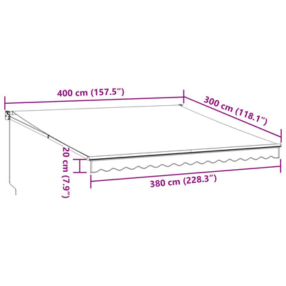 Toldo retrátil manual 400x300 cm castanho