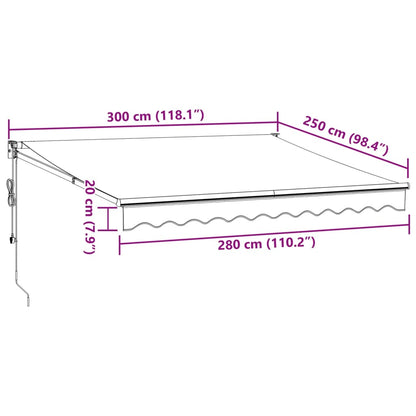 Toldo retrátil automático 300x250 cm castanho