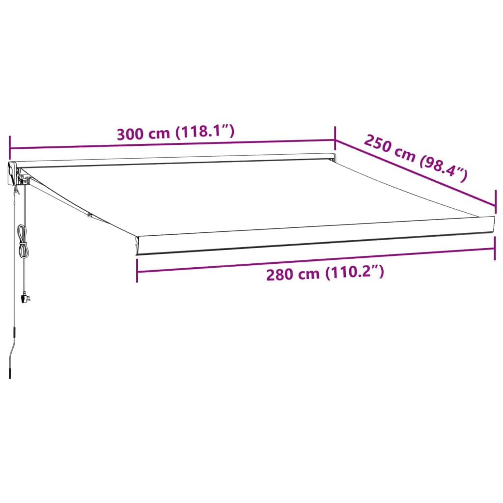 Toldo retrátil automático 300x250 cm castanho