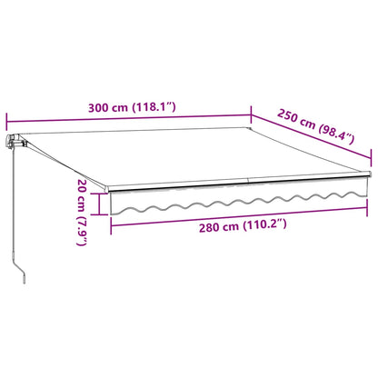 Toldo retrátil manual com luzes LED 300x250 cm castanho