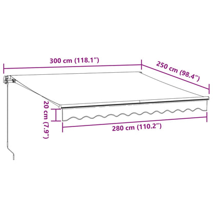 Toldo retrátil manual com luzes LED 300x250 cm antracite/branco