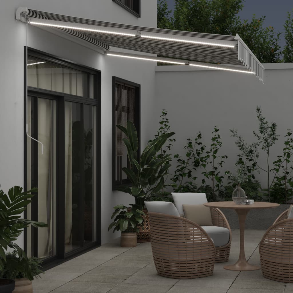 Toldo retrátil manual com luzes LED 350x250 cm antracite/branco