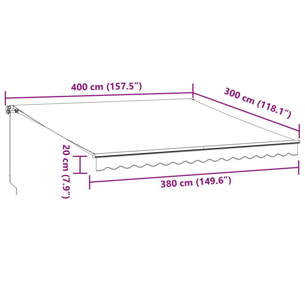 Toldo retrátil manual com luzes LED 400x300cm antracite/branco