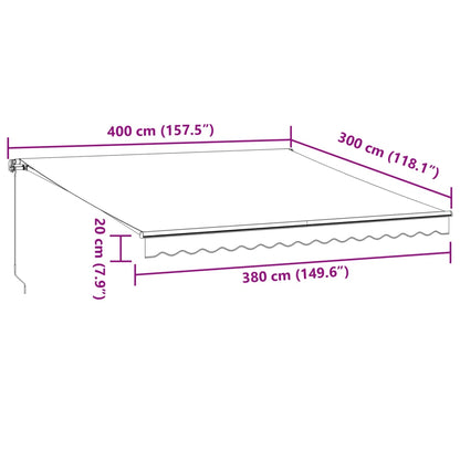 Toldo retrátil manual com luzes LED 400x300cm antracite/branco