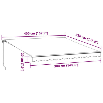 Toldo retrátil manual com LED 400x350 cm antracite/branco