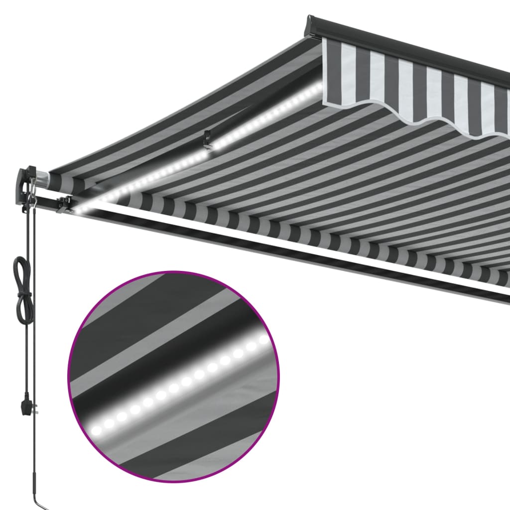 Toldo retrátil automático com LEDs 450x350 cm antracite/branco