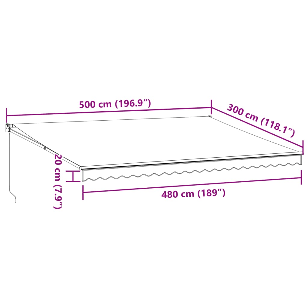 Toldo retrátil 5x3 m tecido e alumínio antracite e branco