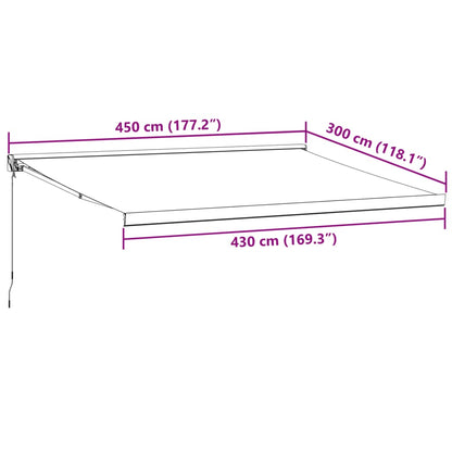 Toldo retrátil 4,5x3 m tecido e alumínio antracite e branco