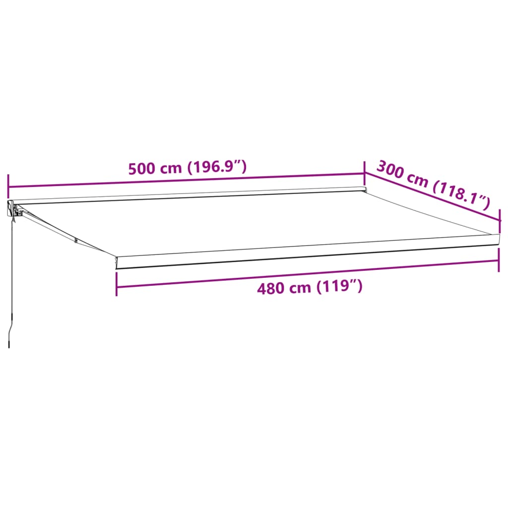 Toldo retrátil 5x3 m tecido e alumínio antracite e branco