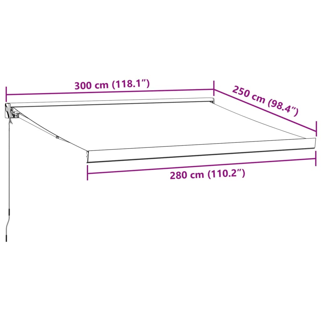 Toldo retrátil 3x2,5 m tecido e alumínio antracite e branco