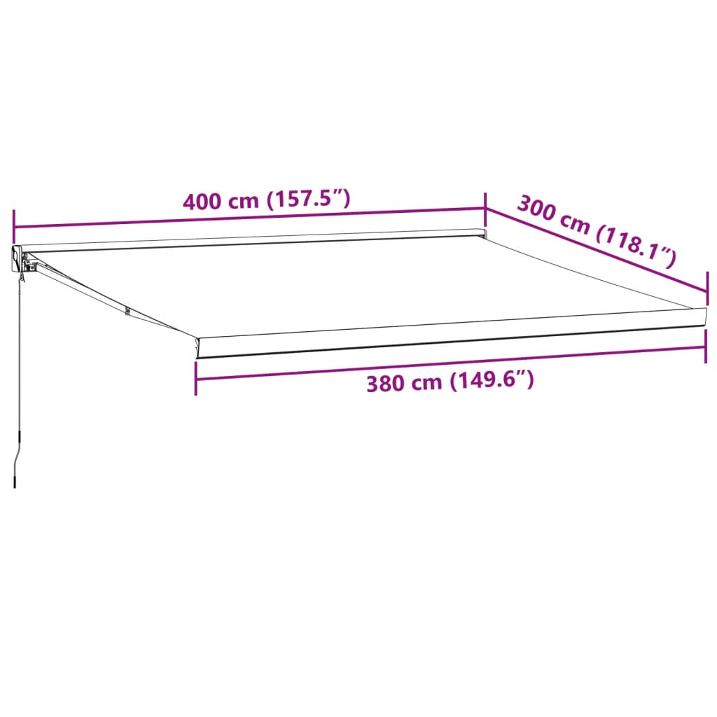 Toldo retrátil 4x3 m tecido e alumínio antracite e branco