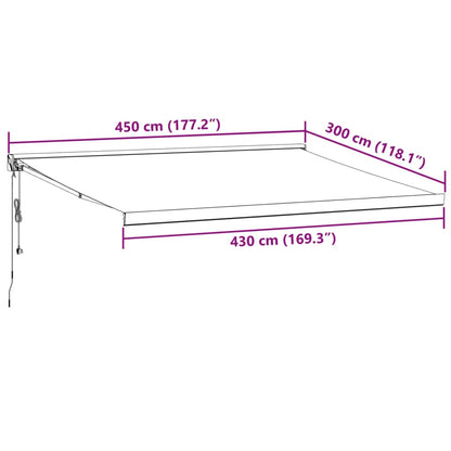 Toldo retrátil 4,5x3 m tecido e alumínio antracite e branco