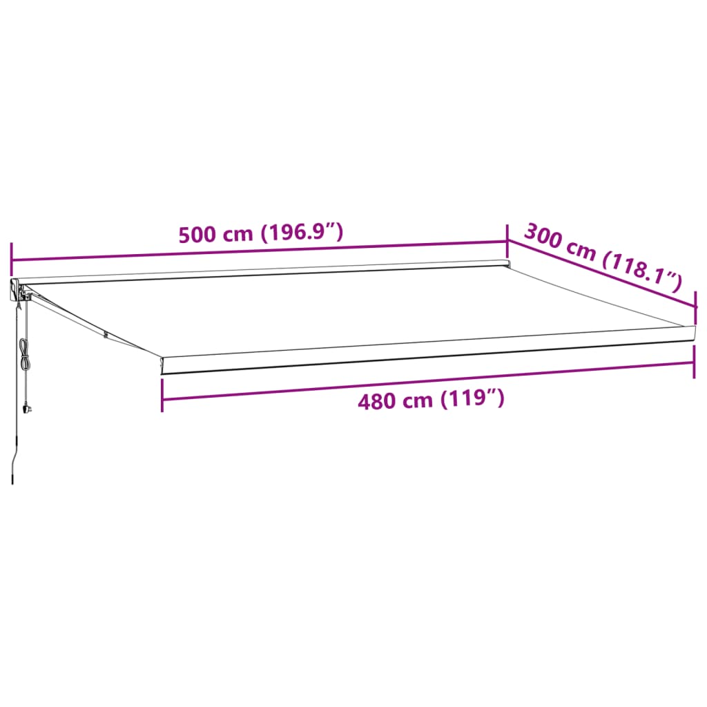 Toldo retrátil 5x3 m tecido e alumínio antracite e branco