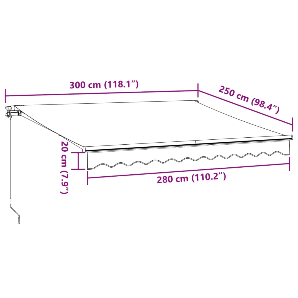 Toldo retrátil manual com luzes LED 300x250 cm antracite/branco