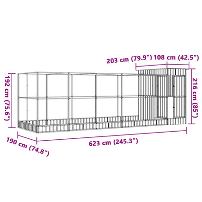 Aviário com extensão 623x203x216 cm aço prateado