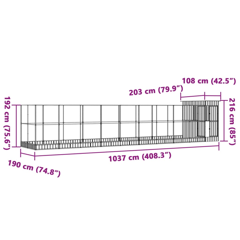 Aviário com extensão 1037x203x216 cm aço prateado