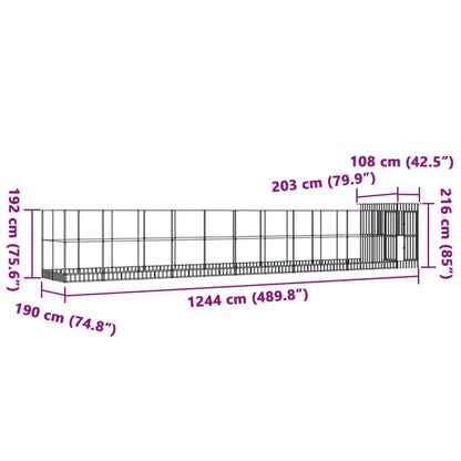 Aviário com extensão 1244x203x216 cm aço prateado