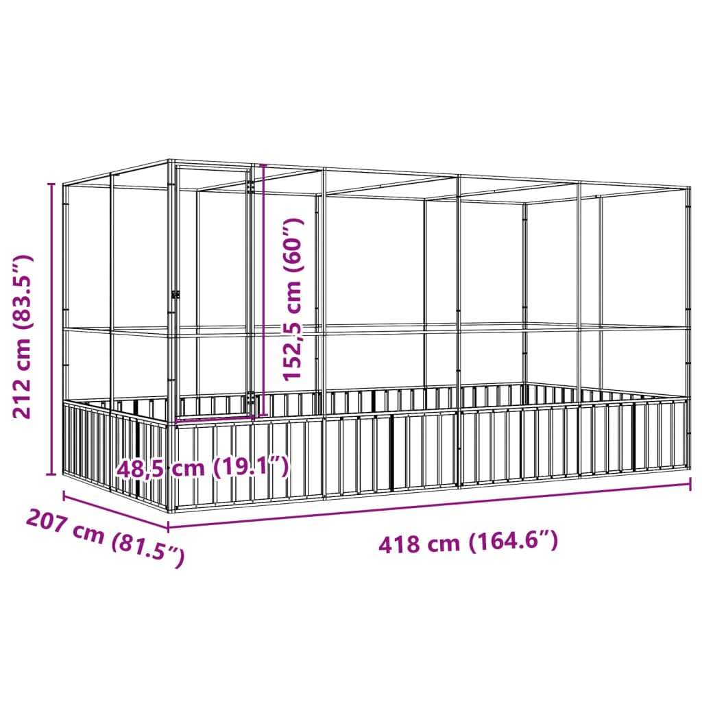 Aviário com extensão 418x207x212 cm aço prateado