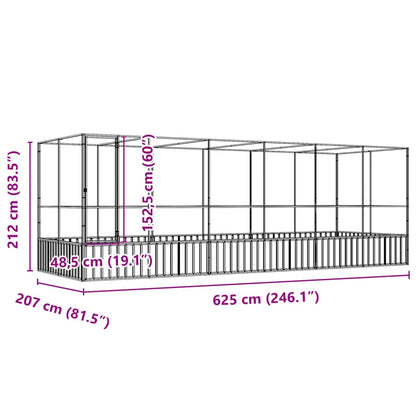 Aviário com extensão 625x207x212 cm aço prateado