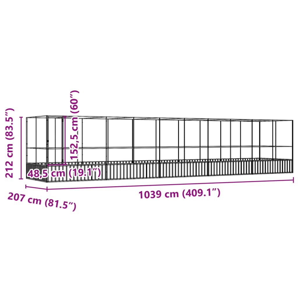 Aviário com extensão 1039x207x212 cm aço prateado