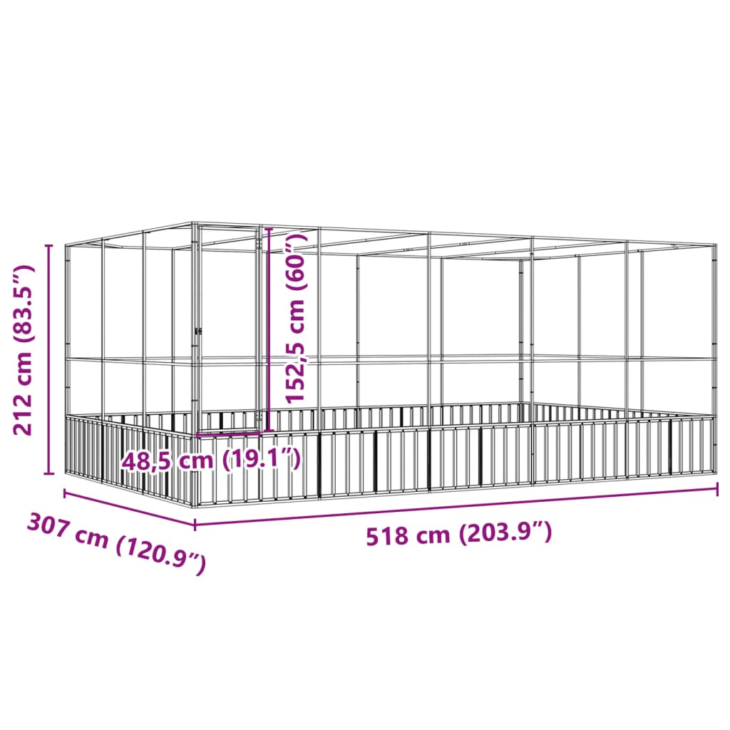 Aviário com extensão 518x307x212 cm aço prateado