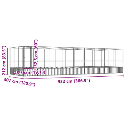 Aviário com extensão 932x307x212 cm aço prateado