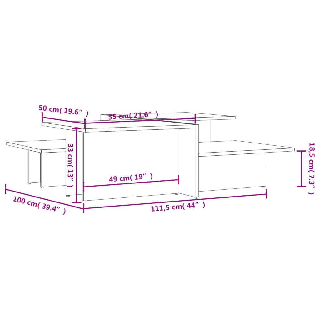 Mesas de centro 2 pcs derivados de madeira preto