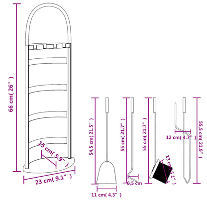 Conjunto de ferramentas para lareira 5 pcs 23x15x66 cm aço